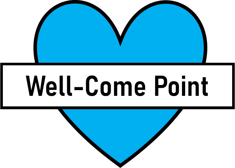 Well-Come Point logo - welcome and a blue heart.