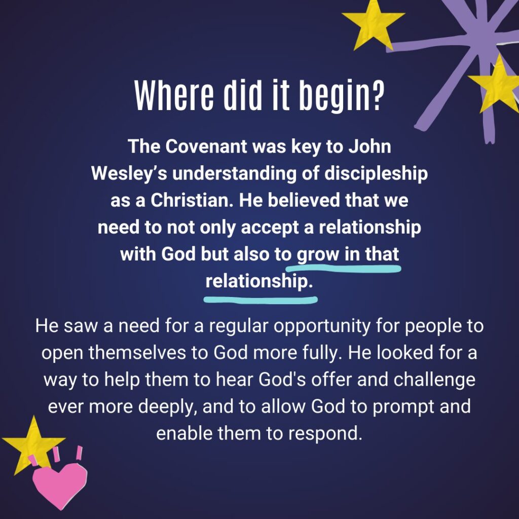 Image explaining the Covenant in the Methodist Church, which highlights the idea of 'growing in the relationship with God'.